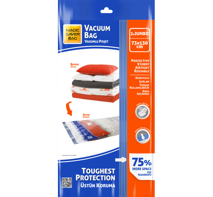 Вакуумний пакет для одягу MAGIC SAVER BAG Jumbo Pack 73*130см набір 2 шт (MSATREG-1371) - фото № 1