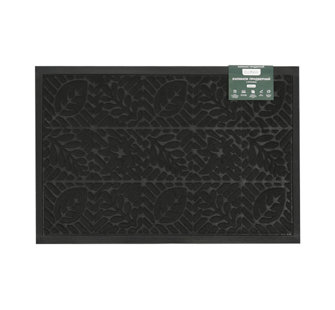 Килимок придверний Eco Fabric 40*60 см ЛИСТЯ з кромкою, чорний (4060-106) - фото № 2