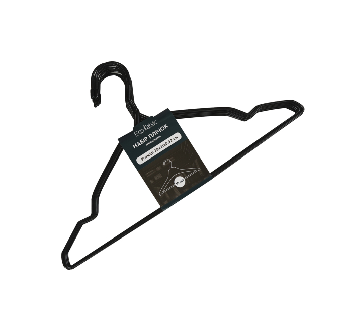 Набір металевих вішалок плічок для одягу Eco Fabric 38*21*0.32 см 10 шт, чорний (EF-10BLK) - фото № 3