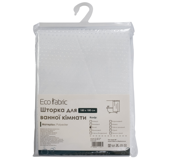 Шторка для ванної кімнати Eco Fabric ПІКА 180*180 см, білий (EF-1801-WH) - фото № 4