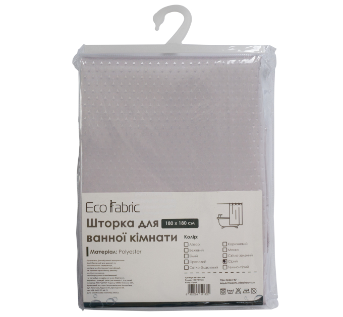 Шторка для ванної кімнати Eco Fabric ПІКА 180*180 см, сірий (EF-1801-GR) - фото № 3
