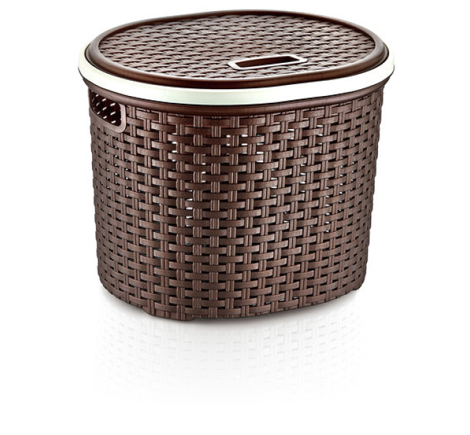 Корзина для білизни кругла з кришкою OZ-ER Plastik РОТАНГ 17л, коричневий (S027-X23) - фото № 1
