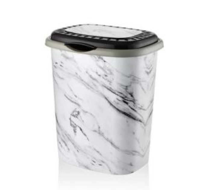 Корзина для білизни овальна з кришкою OZ-ER Plastik GO GO 41л, білий мармур (D0012-X128) - фото № 1