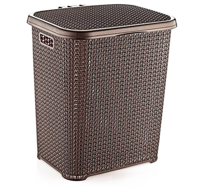 Корзина для білизни з кришкою OZ-ER Plastik KNIT 48л, коричневий (O001-X23) - фото № 1